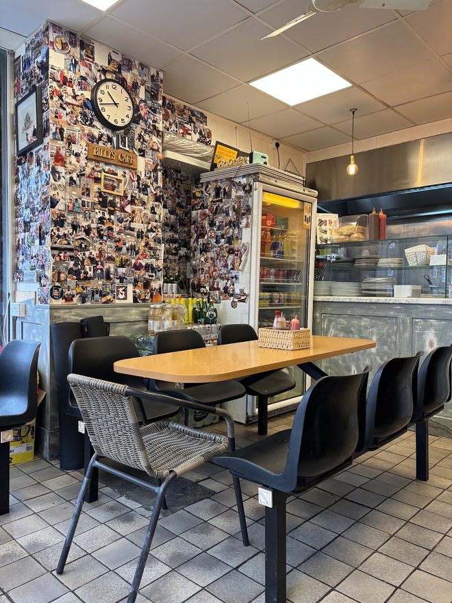 The counter and display cabinet at Billy's Cafe.